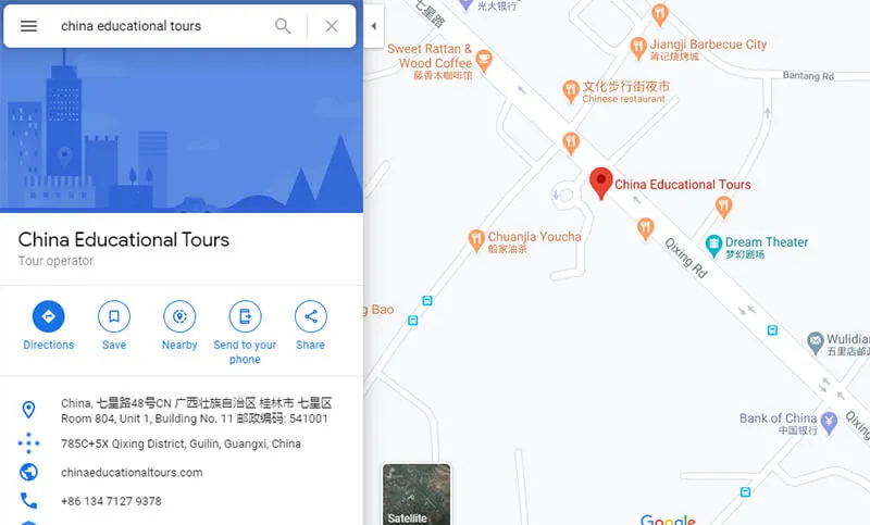 China Educational Tours Office Map on Google