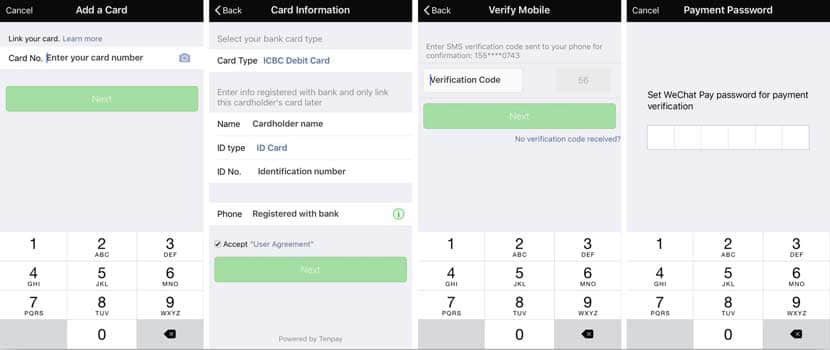 Add a bank card on wechat