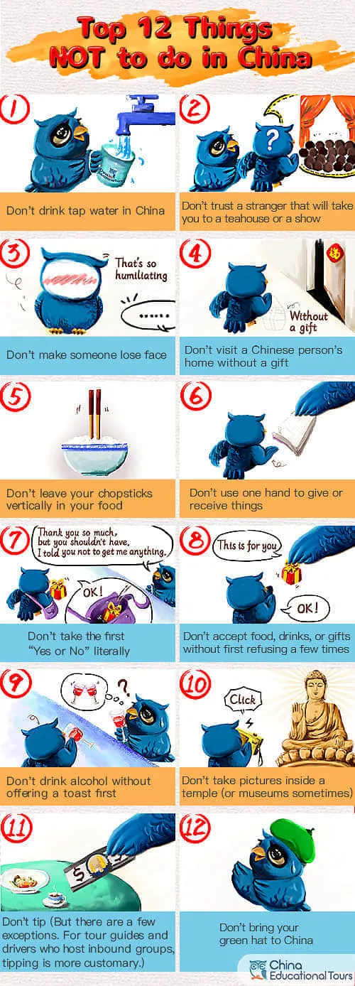 Top 12 Things not to do in China infographic
