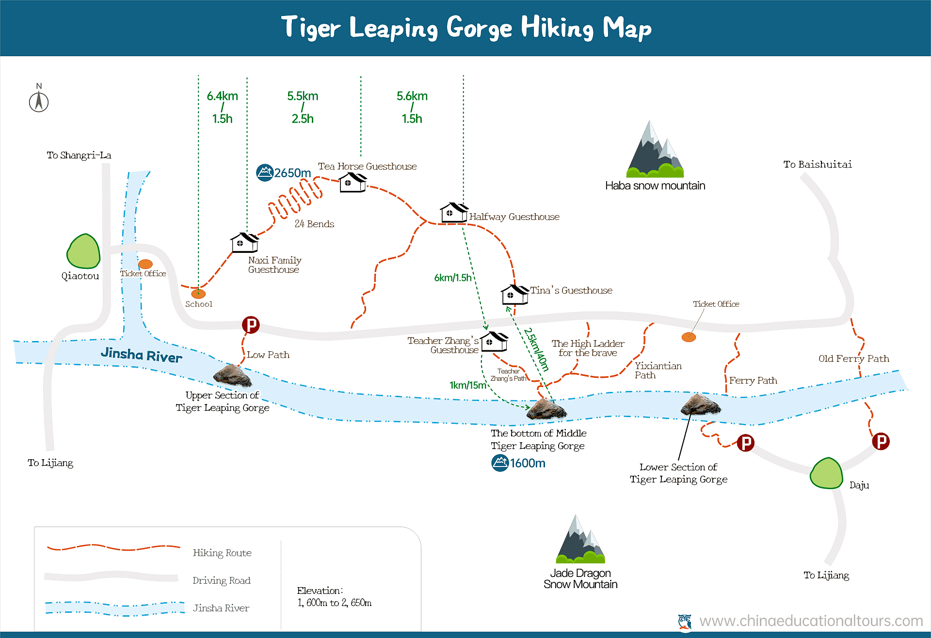 Tiger Leaping Gorge Hiking Map