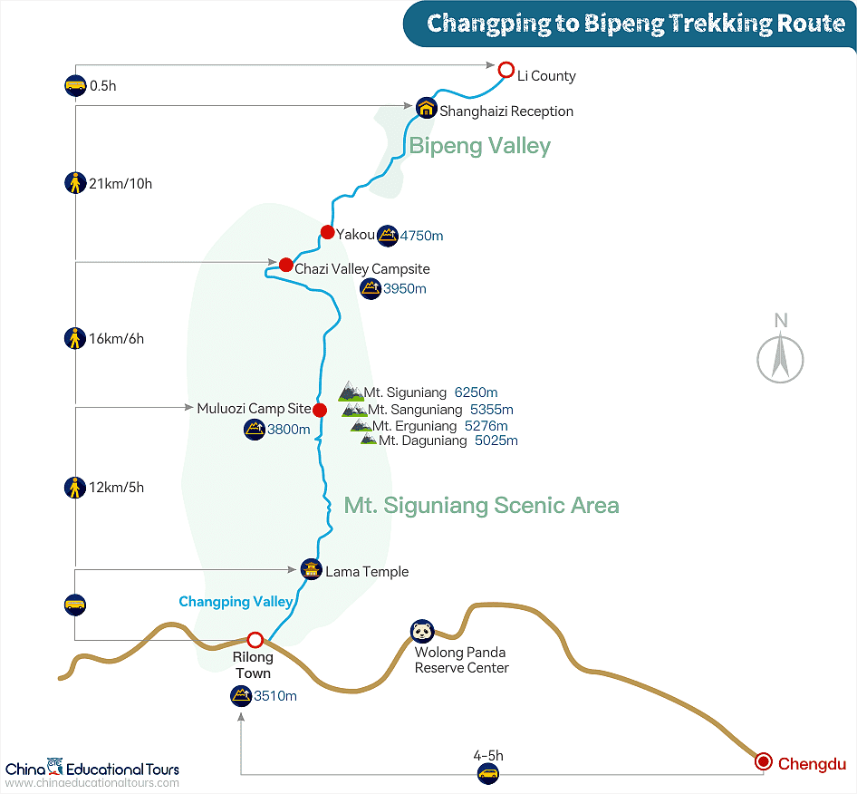 Changping Valley to Bipeng Valley Trekking Route