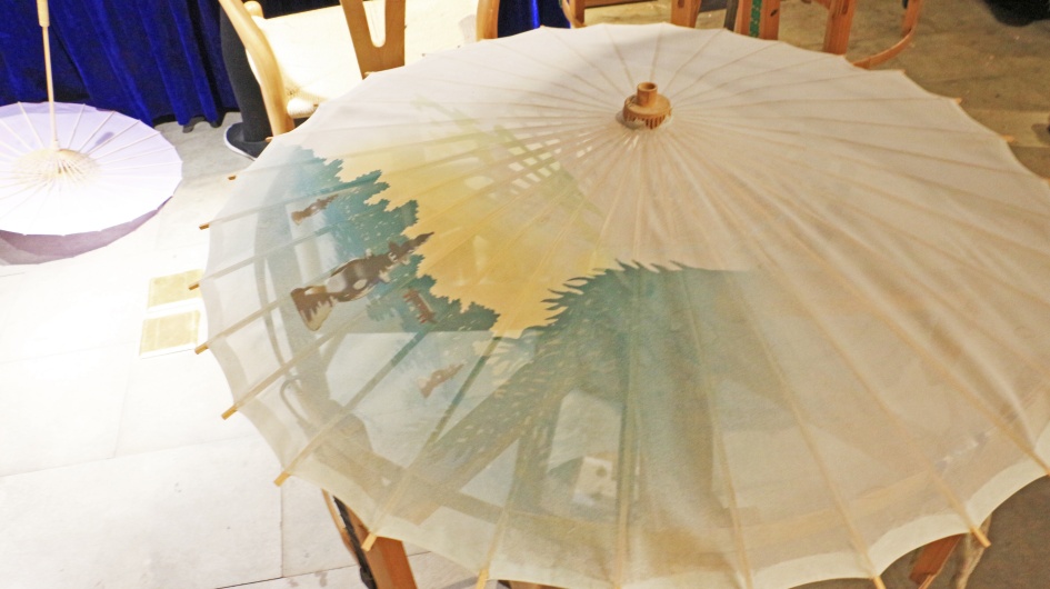 Umbrella canopy with painting completed
